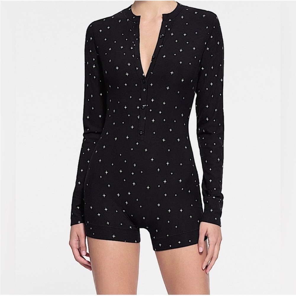 SKIMS Black Starry Long Sleeve Pajama Romper
